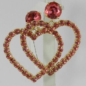 NWT BARBIE THE MOVIE X Aqua Pink Crystal Open Heart Earrings 14k gold / silver